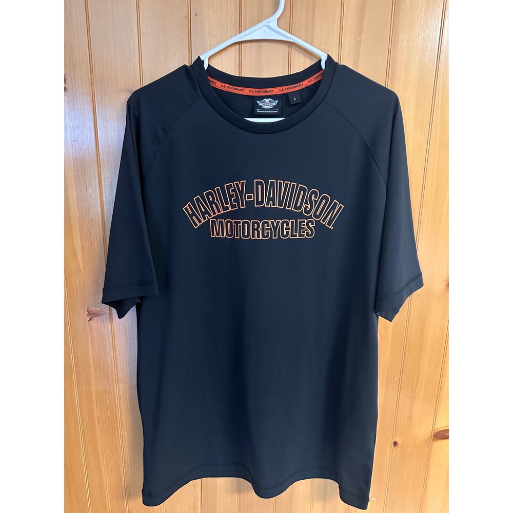 Harley-Davidson‎ H-D Performance Shirt Womens Large Black Orange Graphic Tee L